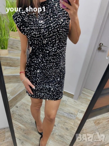 2 цвята елегантна рокля с пайети , снимка 2 - Рокли - 52814715