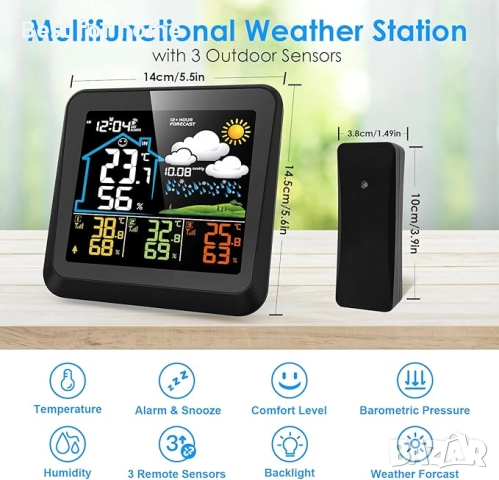  onlyfly Безжична метеорологична станция с 3 външни сензора, снимка 2 - Друга електроника - 52277759