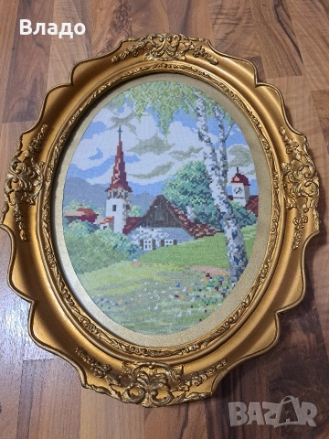 Ръчно шит гоблен с рамка, снимка 3 - Гоблени - 53539655