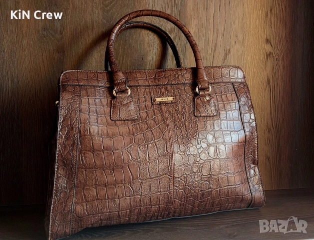 Дамска чанта MNG Mango - кожена чанта с кафяв цвят, снимка 5 - Чанти - 53858412