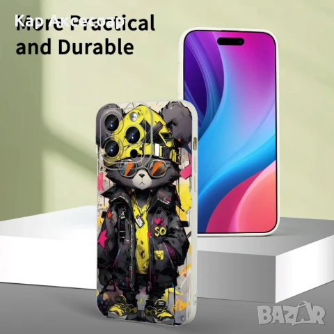 Кейс с уличен стил – графити мече с очила – iPhone 15 Pro Max