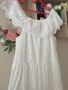Бяла нова разкошна дълга дантелена елегантна кукленска ажурна рокля ажур 100 % памук памучна, снимка 4