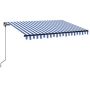vidaXL Ръчно прибиращ се сенник с LED, 350x250 см, синьо и бяло(SKU:3069081
