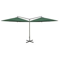 vidaXL Двоен чадър със стоманен прът, зелен, 600 см（SKU:312562, снимка 1 - Градински мебели, декорация  - 45265301