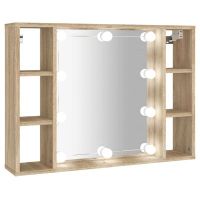 vidaXL Огледален шкаф с LED, дъб сонома, 76x15x55 см(SKU:808858, снимка 1 - Огледала - 45529617