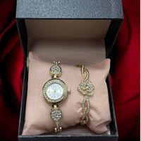 Елегантен комплект часовник и гривна с камъни цирконии, снимка 2 - Бижутерийни комплекти - 45646004