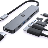 VCOM 7-в-1 USB C хъб, два монитора с 4K HDMI, 1080P HDMI, 2*USB 3.0 данни, PD 100W, SD/TF, снимка 1 - Кабели и адаптери - 44991484