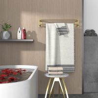 Закачалка за хавлии, стенна, самозалепваща се, от неръждаема стомана за баня, кухня (55 см, злато), снимка 5 - Закачалки - 45303276