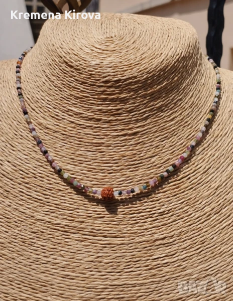 Чокър с турмалин, рудракша и стомана. Бижута Луди гъби. Идея за подарък., снимка 1