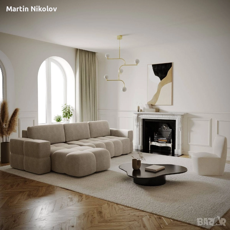 Ъглов диван-легло GABRIEL от кадифе, снимка 1