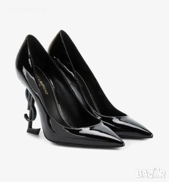 Обувки на ток - черен лак с черен ток - Y1L, снимка 1
