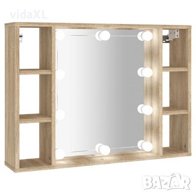 vidaXL Огледален шкаф с LED, дъб сонома, 76x15x55 см(SKU:808858, снимка 1