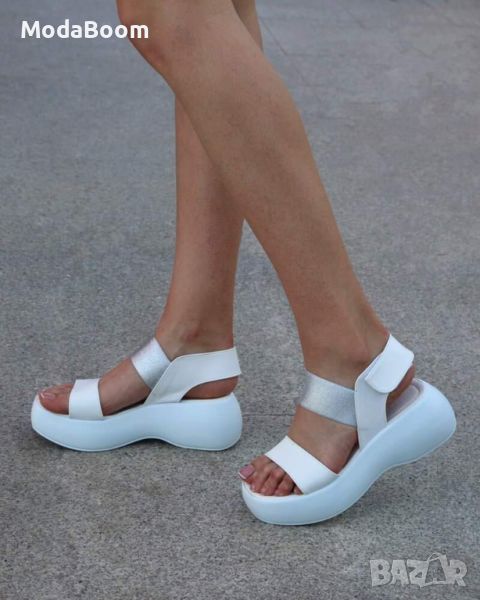 🤍Кожени бели дамски сандали на платформа🤍, снимка 1