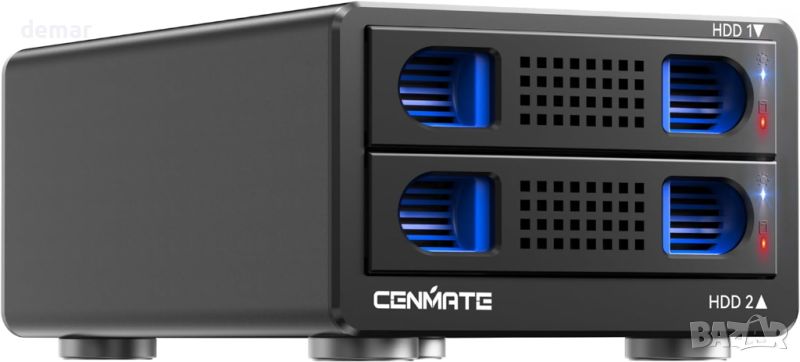 CENMATE 2 Bay RAID кутия с вентилатор за 2.5/3.5" SATA HDD/SSD, 40 ТВ, снимка 1