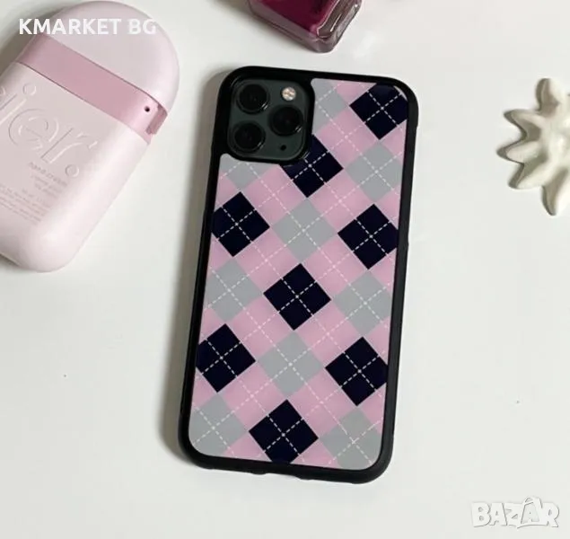 Калъф силикон Checkers / Розов - Черен / за iPhone 15 6.1 Баркод : 3127602, снимка 1