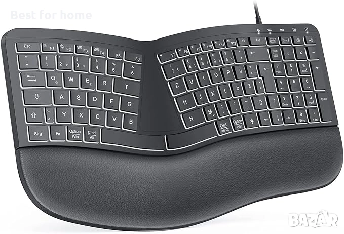 Ергономична , осветена разделена кабелна клавиатура Seenda с поставка за китката, снимка 1