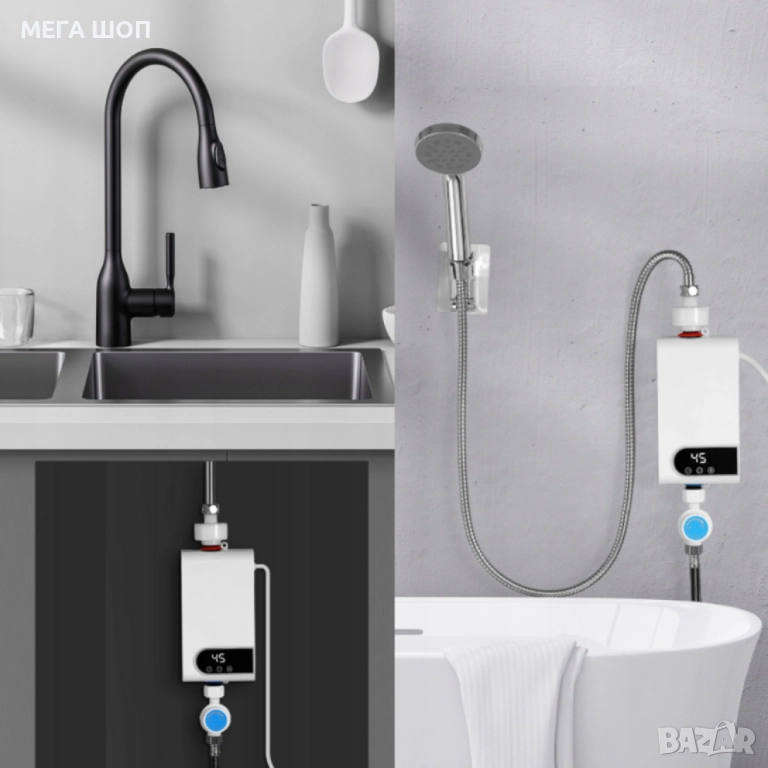 Проточен бойлер 3500W с дигитален дисплей – Моментална топла вода без чакане, снимка 1
