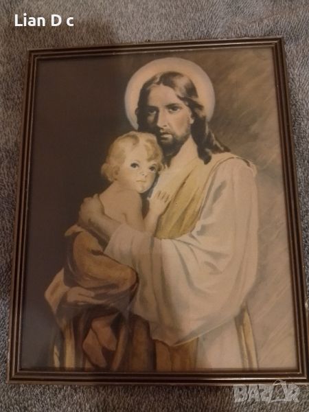 Стара картина, Исус Христос с дете, снимка 1