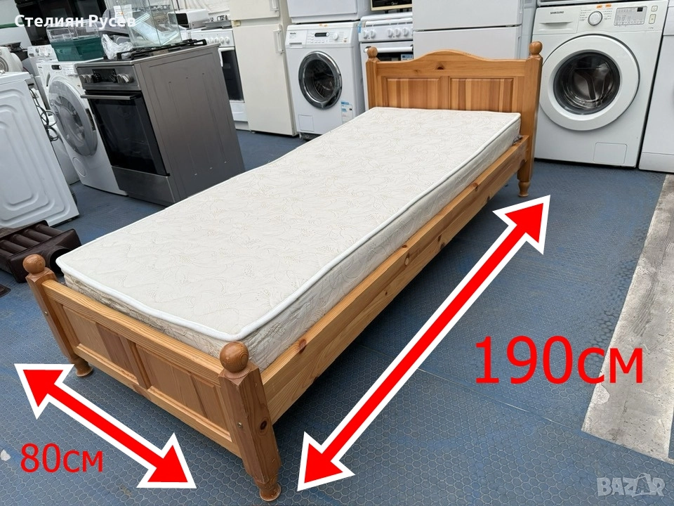  031211 ЧАМ дървено единично легло 80/190 см с матрак -цена 182лв или 93,57 евро d+ - матрака е в пе, снимка 1