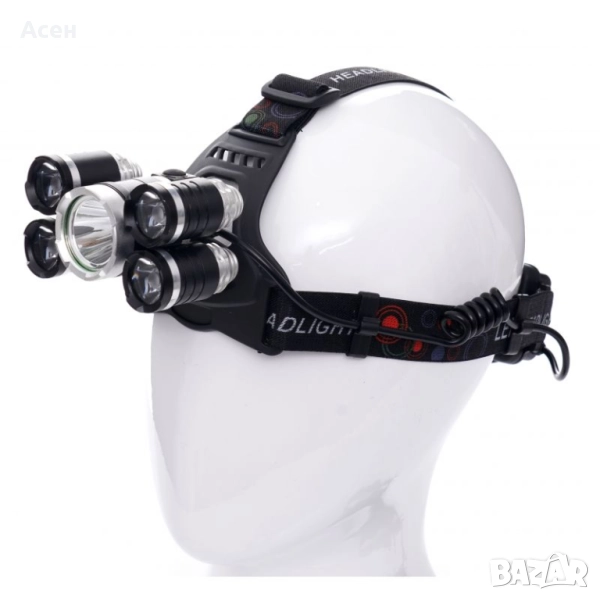 Супер мощен LED челник с акумулаторни батерии и 5 LED диода, снимка 1