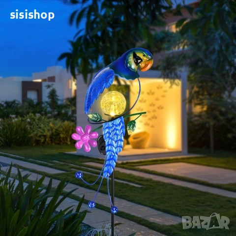 Екзотичен светещ папагал със соларен панел и лесен монтаж – Градинска декорация 4473, снимка 5 - Соларни лампи - 53978049