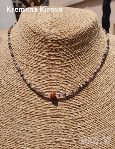 Чокър с турмалин, рудракша и стомана. Бижута Луди гъби. Идея за подарък.