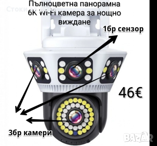 Пълноцветна панорамна 6K Wi-Fi камера за нощно виждане