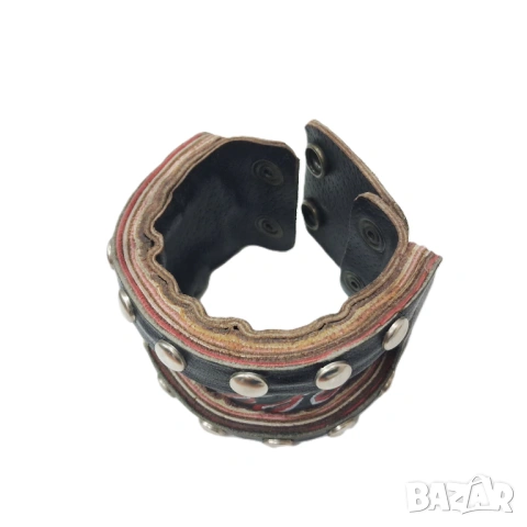 Тъмно Кафяв Кожен Маншет в Пънк/Рок Стил, Гривна с Капси, снимка 6 - Гривни - 53008134