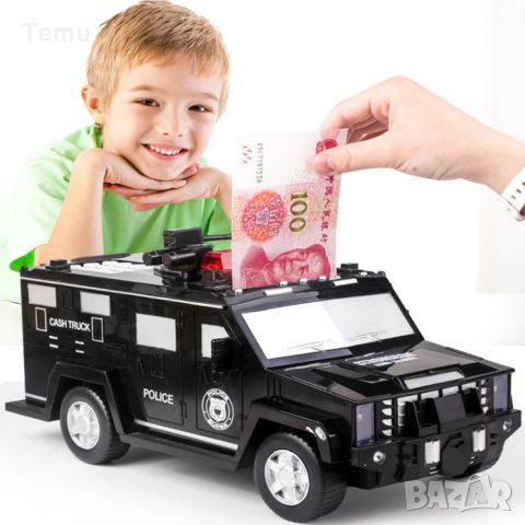 Детски сейф брониран Полицейски автомобил, електронна касичка с опция за разпознаване на пръстов отп, снимка 12 - Коли, камиони, мотори, писти - 46438447