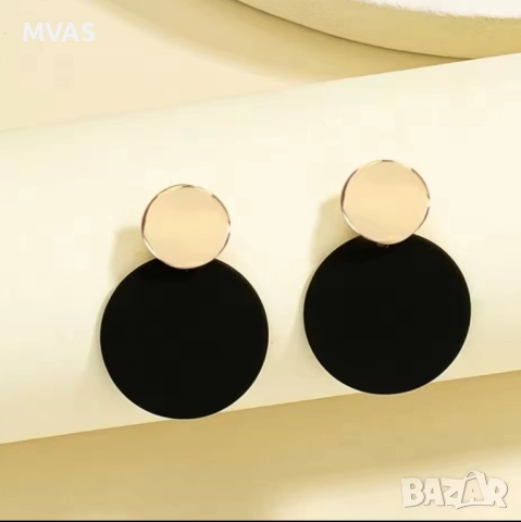 Нови кръгли обеци черно със златно, снимка 3 - Обеци - 52819116