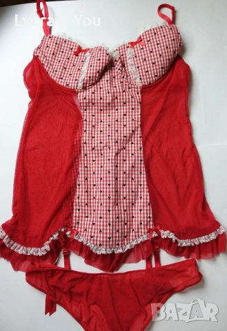 85-90 D червена корсетна нощничка с жартиери и подарък прашка, снимка 4 - Бельо - 54140410