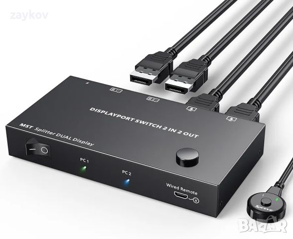 DisplayPort Splitter Switch 4K@60Hz, 2 in 2 out MST SST, снимка 3 - Друга електроника - 45919272