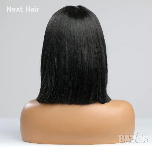 Елегантна права черна каре перука 35 см с път, снимка 4 - Аксесоари за коса - 53749630