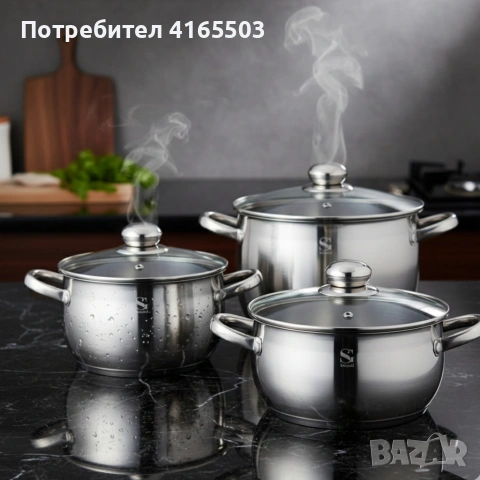 Комплект тенджери Swissgold EMMIE (SG-18099) – 3 броя с 5-слойно капсуловано дъно, снимка 4 - Други - 53059666