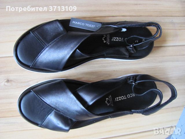 Нови черни дамски сандали MARCO TOZZI ,естествена кожа, номер 41, снимка 1 - Сандали - 45941606