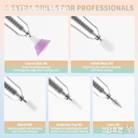 Нова Електрическа пила за нокти 45000 RPM USB-C LED дисплей 11 накрайника, снимка 6 - Продукти за маникюр - 53531282