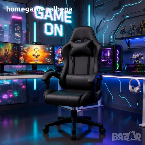 Ергономичен офис и геймърски черен стол, регулируем, до 100 кг, снимка 5 - Столове - 54205010