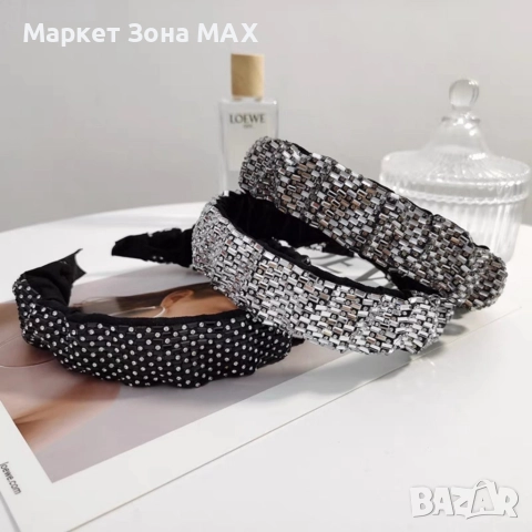 Модерна широка кадифена диадема тип лента за глава с бляскави кристали в 3 варианта , снимка 6 - Аксесоари за коса - 52864141