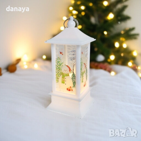 6224 Светещ коледен фенер с LED свещичка и зимни мотиви, 13 см, снимка 4 - Декорация за дома - 52074553