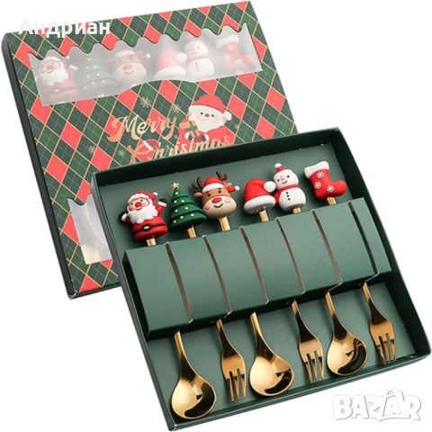 Комплект от 6 броя коледни лъжички и вилички, снимка 2 - Прибори за хранене, готвене и сервиране - 51954532
