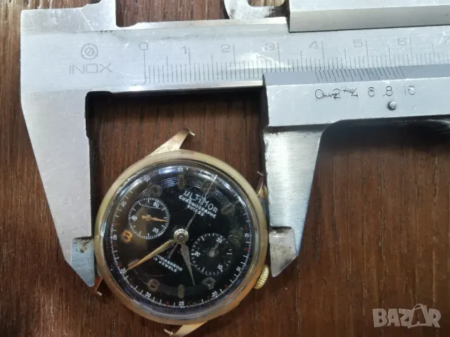 ЗЛАТЕН 18К ULTIMOR CHRONOGRAPHE 17 JEWELS , снимка 12 - Мъжки - 49274482