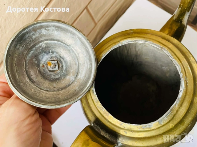 Голям месингов чайник от Англия с порцелан на капака, снимка 14 - Антикварни и старинни предмети - 53577942