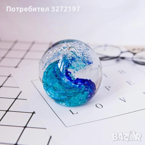 3Д Кристално преспапие, ръчно издухан син океански декор, снимка 6 - Декорация за дома - 50442536