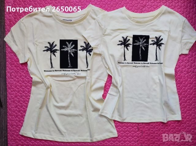 Блузки за мама и дъщеря "Палми" размер С/М и 134см., снимка 1 - Тениски - 46436723