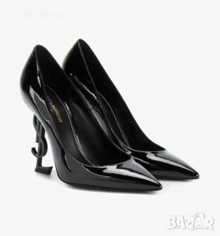 Обувки на ток - черен лак с черен ток - Y1L