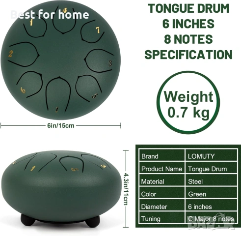 6-инчов (15 см) стоманен барабан с език - 8 ноти, настроен в до мажор, снимка 2 - Ударни инструменти - 53877542