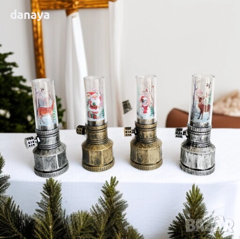 6226 Коледна ретро лампа светещ Led фенер с принт Дядо Коледа/Снежен човек, снимка 4 - Декорация за дома - 52049870