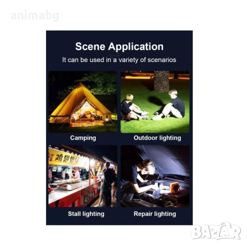 ANIMABG Соларен акумулаторен къмпинг фенер с висока мощност, Акумулаторна батерия 20000mAh, снимка 4 - Соларни лампи - 51787194