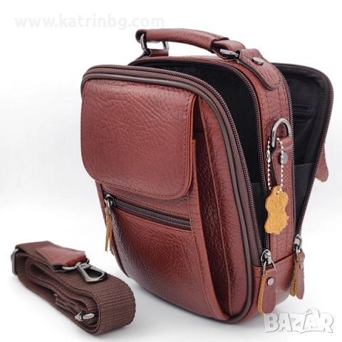 Подарък за мъж – комплект чанта и портфейл от естествена кожа в светло кафяво, снимка 3 - Подаръци за мъже - 52414563