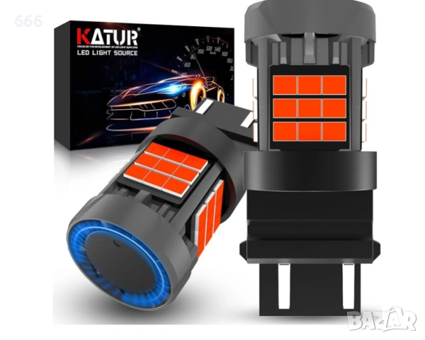 2 броя 3157  RED LED крушка, KATUR Canbus 500% яркост 3000LM брилянтно червена с охлаждащ вентилатор